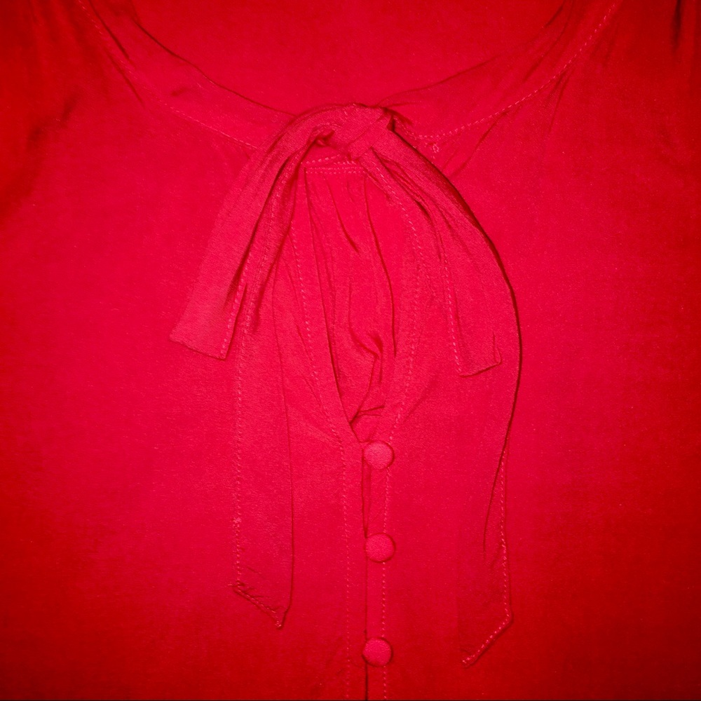 Vintage Inspired Red Blouse with Tie and Buttons, 3/4 Puffed Sleeve Levi's Small - Picture 3 of 15